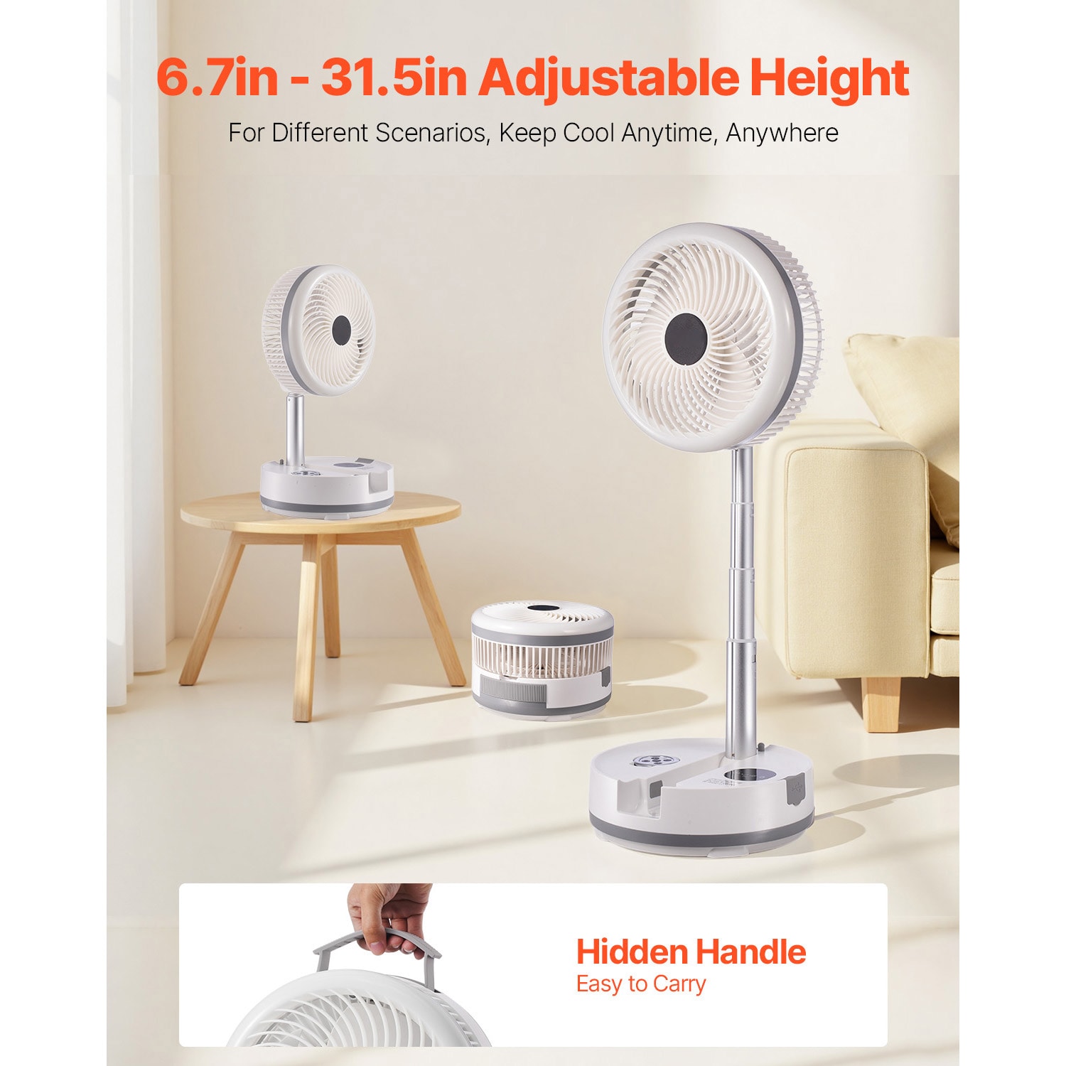 10 Inch Foldable Rechargeable Oscillating Fan 3 In 1 Remote 9 Speeds_voghion.com